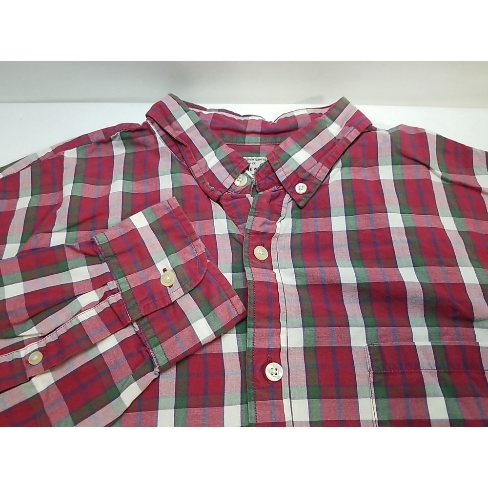 J Crew‎ Mens L Red White Plaid Long Sleeve Cotton Button Down Shirt Regular Fit